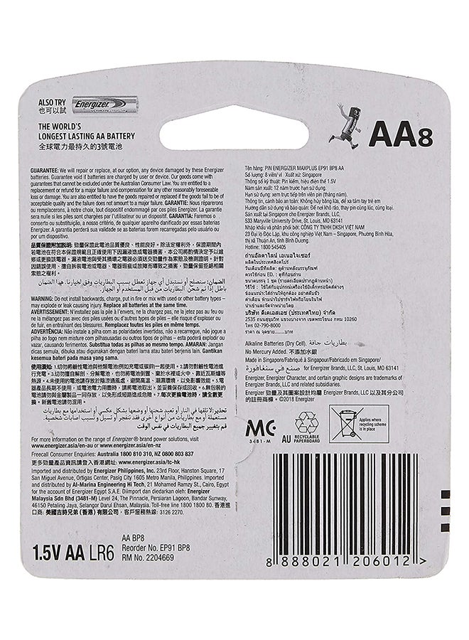 Energizer Max Plus Alkaline AA Batteries – Pack of 8 Silver/Black - Image 2
