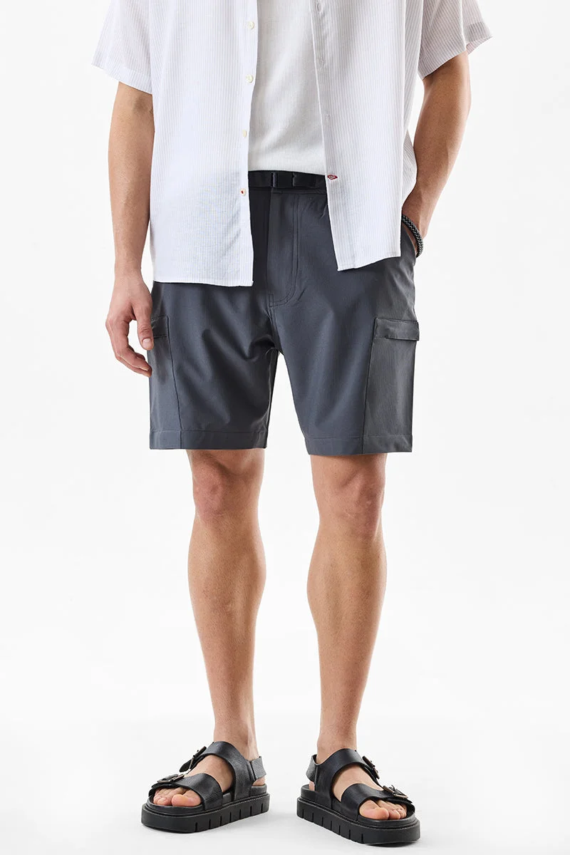 سنيتش Charcoal Grey Textured Regular Fit Shorts