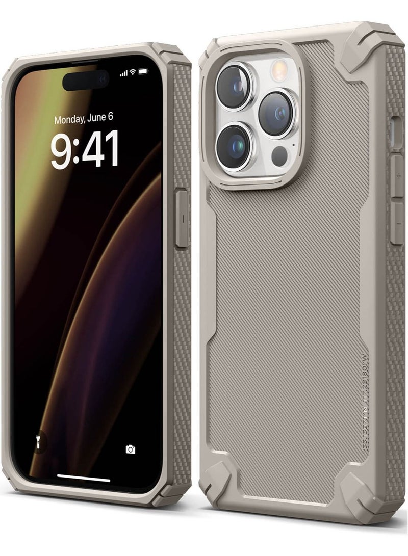 Elago Armor for iPhone 14 Pro Case Cover Military Grade with Carbon Fiber Pattern - Sand - Image 1