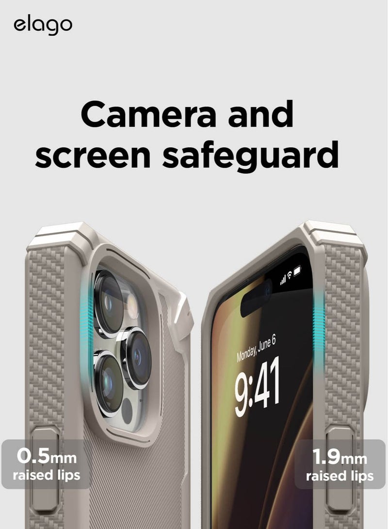 Elago Armor for iPhone 14 Pro Case Cover Military Grade with Carbon Fiber Pattern - Sand - Image 4