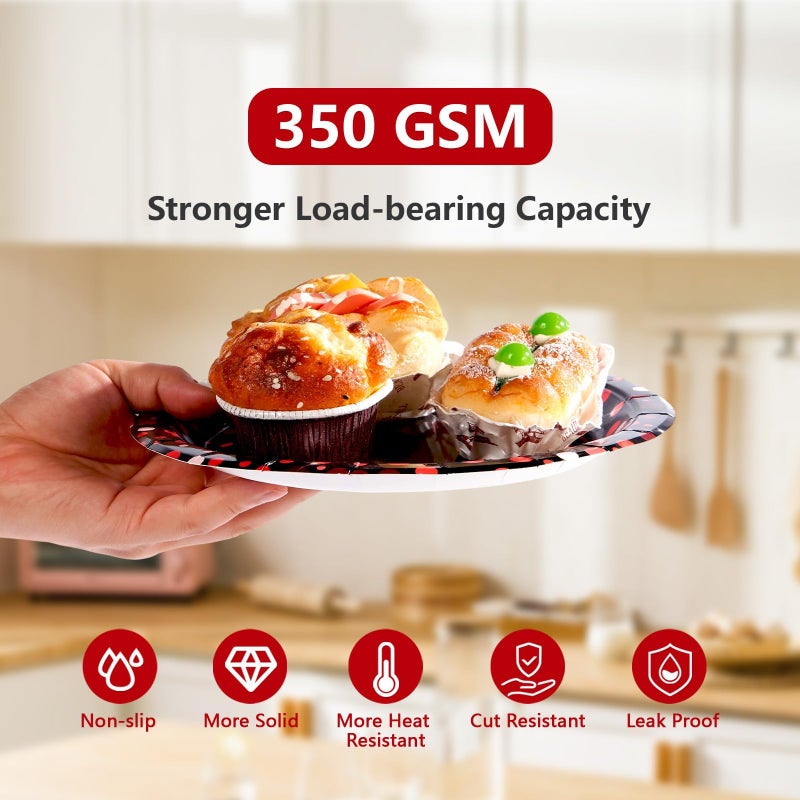 Grencian 96Pcs Black and Red Party Decorations Valentine's Day Red Dot on Black Plates and Napkins Disposable Tableware Set for Birthday Baby Shower Wedding Valentine's Day Party Supplies, Serves 24 - Image 5