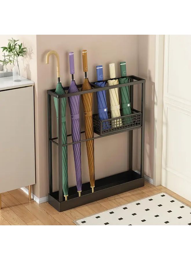 1 Pc PMMJ Large Capacity Umbrella Stand Heavy Duty Iron Construction Space Saving Entryway Organizer With Door Side Mount Modern Hallway Hotel Holds Multiple Umbrellas Umbrella Storage With Lid Entrance Umbrella Holder Black - Image 4