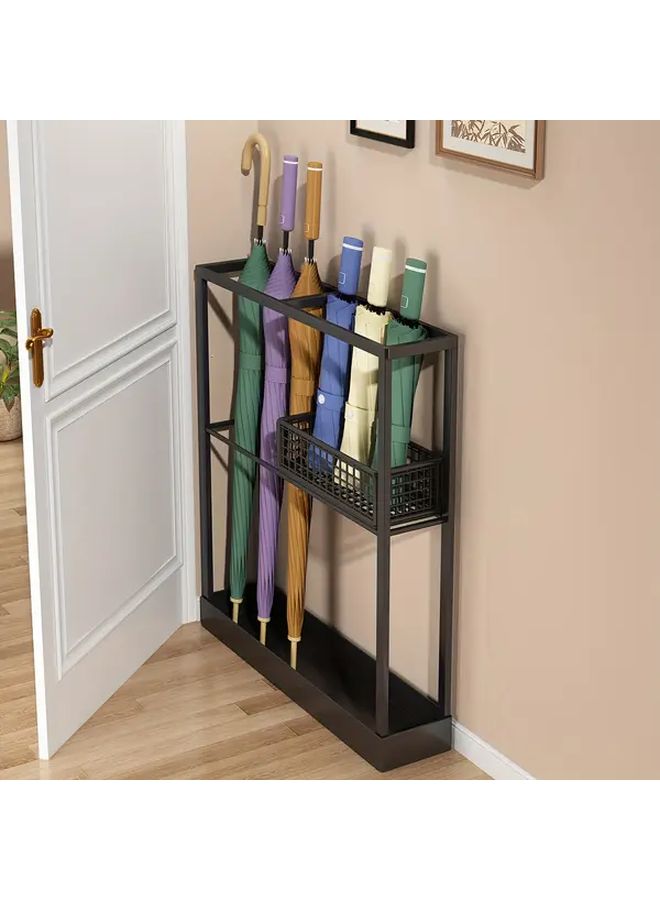 1 Pc PMMJ Large Capacity Umbrella Stand Heavy Duty Iron Construction Space Saving Entryway Organizer With Door Side Mount Modern Hallway Hotel Holds Multiple Umbrellas Umbrella Storage With Lid Entrance Umbrella Holder Black - Image 2