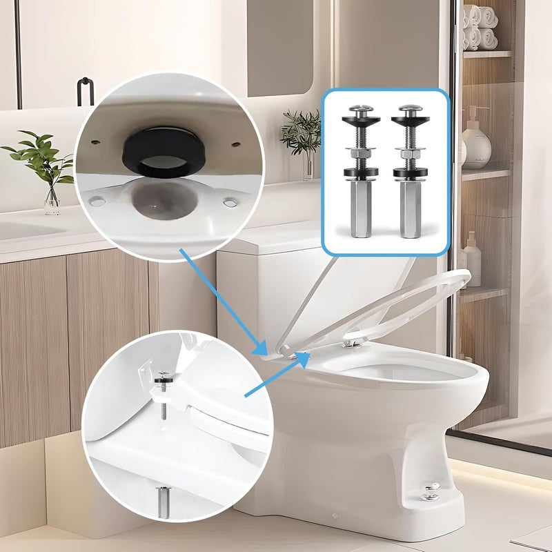 Chiallco 4Pcs Universal Toilet Seat Bolts Kit, Metal Heavy - Duty Toilet Tank Bolts, Toilet Seat Screws Replacement Kit with Extra - Long 304 Stainless Steel Downlock Nuts, Rubber Washers Gaskets, by - Image 4