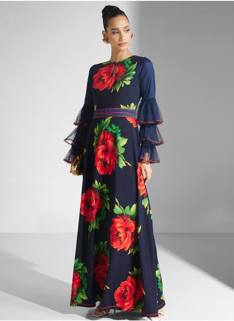 Golden Apple - Printed Ruffle Sleeve Dress - Image 1
