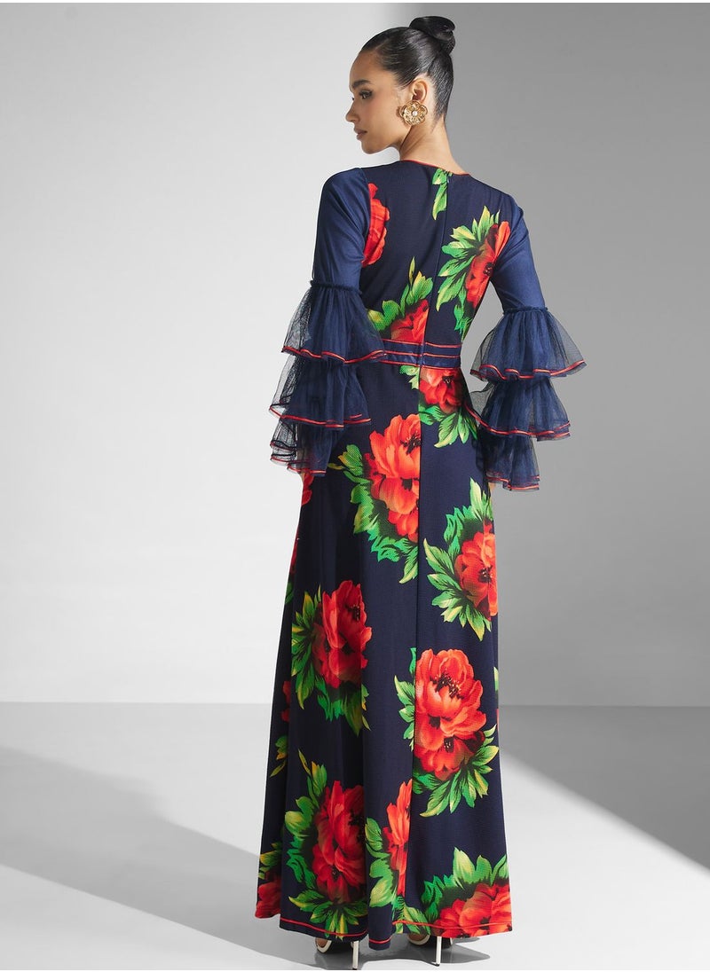 Golden Apple - Printed Ruffle Sleeve Dress - Image 1