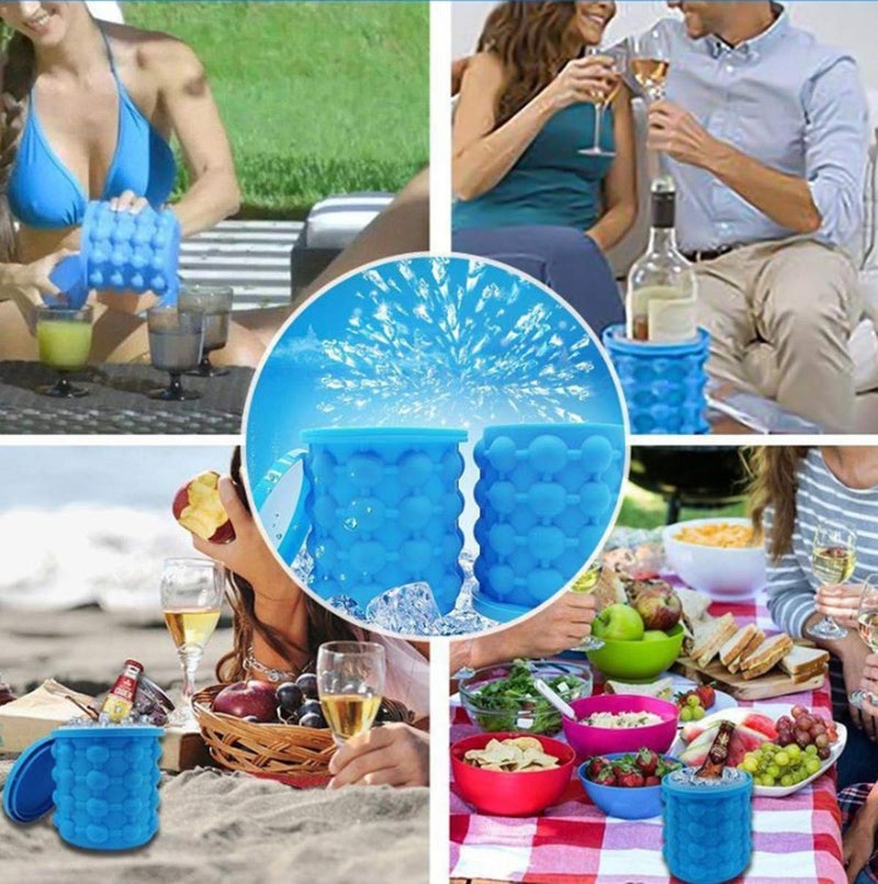 XJSXZC Silicone Ice Bucket, Ice Cube Mold Ice Trays, (2 in 1) Ice Cube Maker, Round,Portable,For Frozen Whiskey, Cocktail, Beverages(blue) - Image 5
