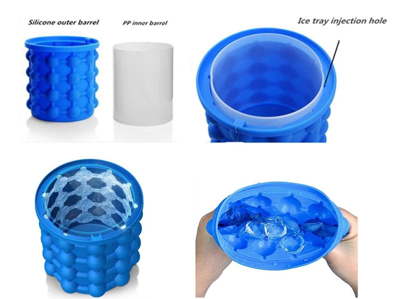 XJSXZC Silicone Ice Bucket, Ice Cube Mold Ice Trays, (2 in 1) Ice Cube Maker, Round,Portable,For Frozen Whiskey, Cocktail, Beverages(blue) - Image 3