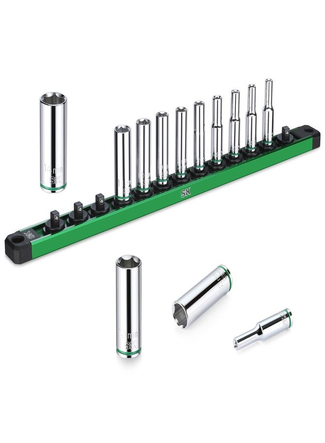 اس كي كي مجموعة مقابس SK مقاس 1/4 بوصة، مقابس مترية عميقة، 13 قطعة 4-14 مم، لمسة نهائية SuperKrome، هيكل CR-V فاخر، مع منظم مقابس من الألومنيوم - Image 1