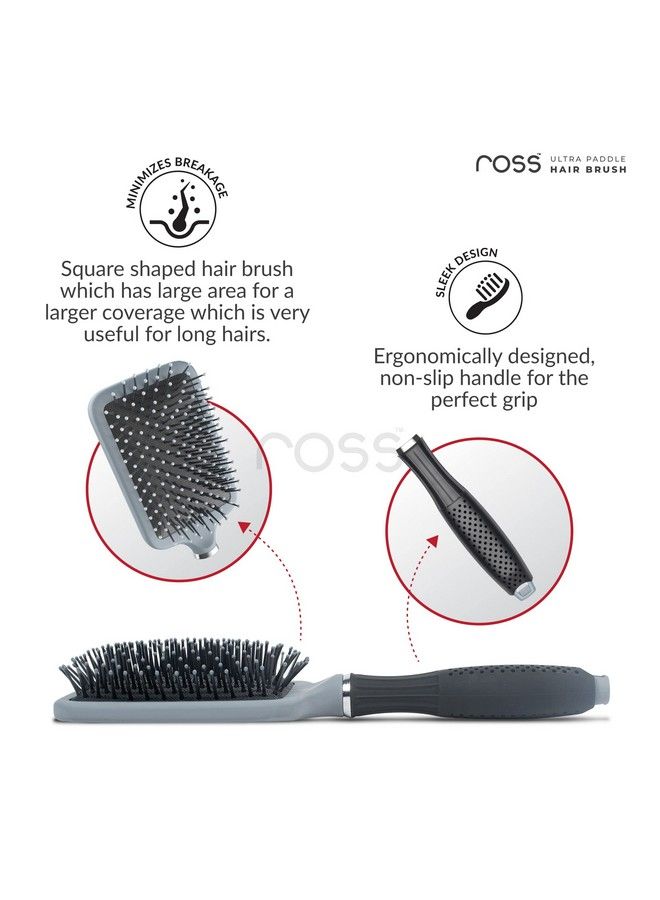 ROSS Ultra Paddle Hair Brush With Large Coverage Soft Ballpoint Bristles For Men & Women Grey - Image 4