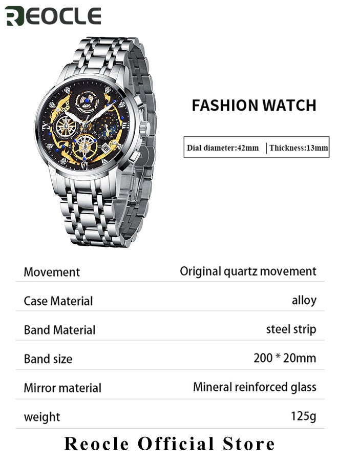 ريوكل ساعات كوارتز للرجال مع تقويم توربيون هيكلي وقرص مقاوم للماء ونقاط مضيئة ساعات يد كلاسيكية فاخرة للرجال - Image 5
