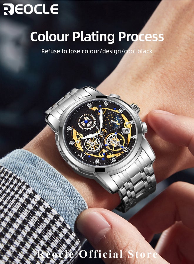 ريوكل ساعات كوارتز للرجال مع تقويم توربيون هيكلي وقرص مقاوم للماء ونقاط مضيئة ساعات يد كلاسيكية فاخرة للرجال - Image 3