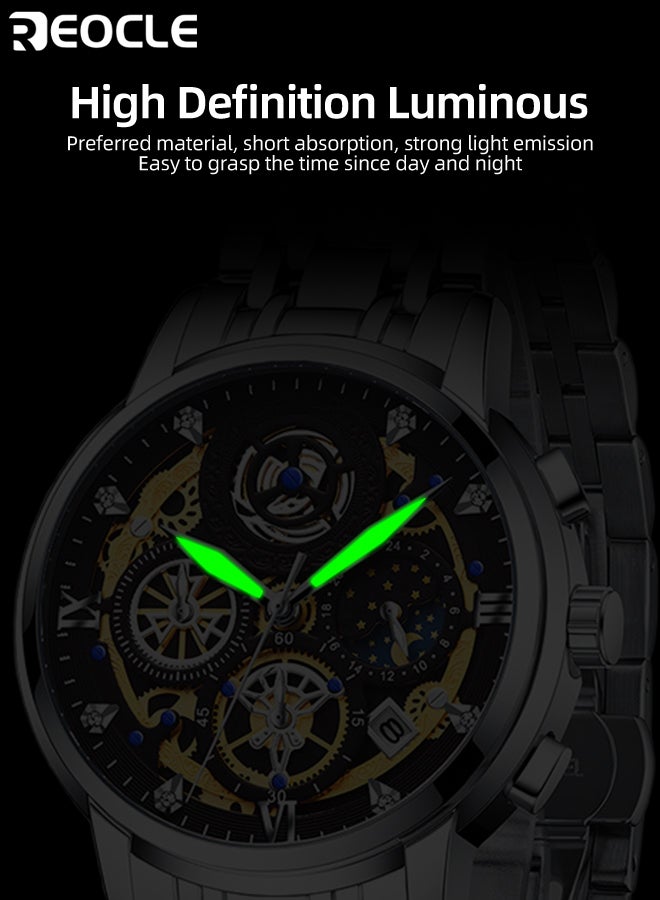 ريوكل ساعات كوارتز للرجال مع تقويم توربيون هيكلي وقرص مقاوم للماء ونقاط مضيئة ساعات يد كلاسيكية فاخرة للرجال - Image 4