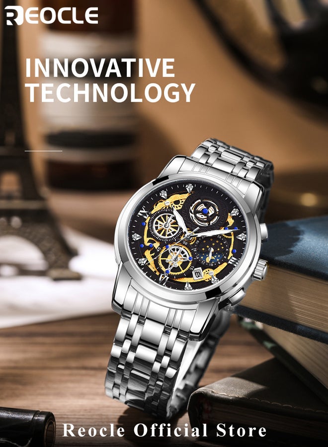 ريوكل ساعات كوارتز للرجال مع تقويم توربيون هيكلي وقرص مقاوم للماء ونقاط مضيئة ساعات يد كلاسيكية فاخرة للرجال - Image 2