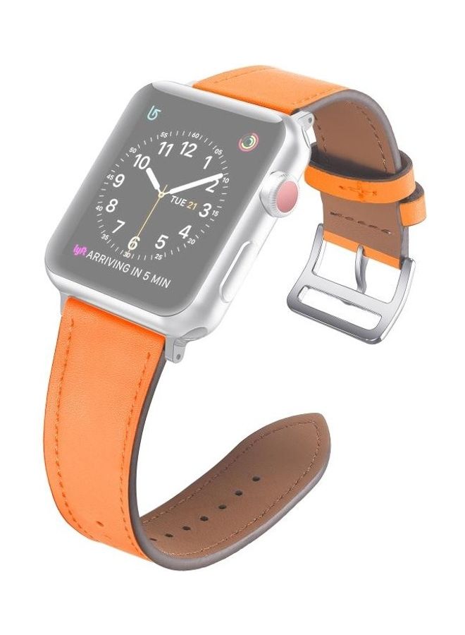 NIBEMINENT Small Waist Leather Replacement Strap Watchband For Apple Watch Series 7/6/SE/5/4/3/2/1 42/44/45mm Orange - Image 1