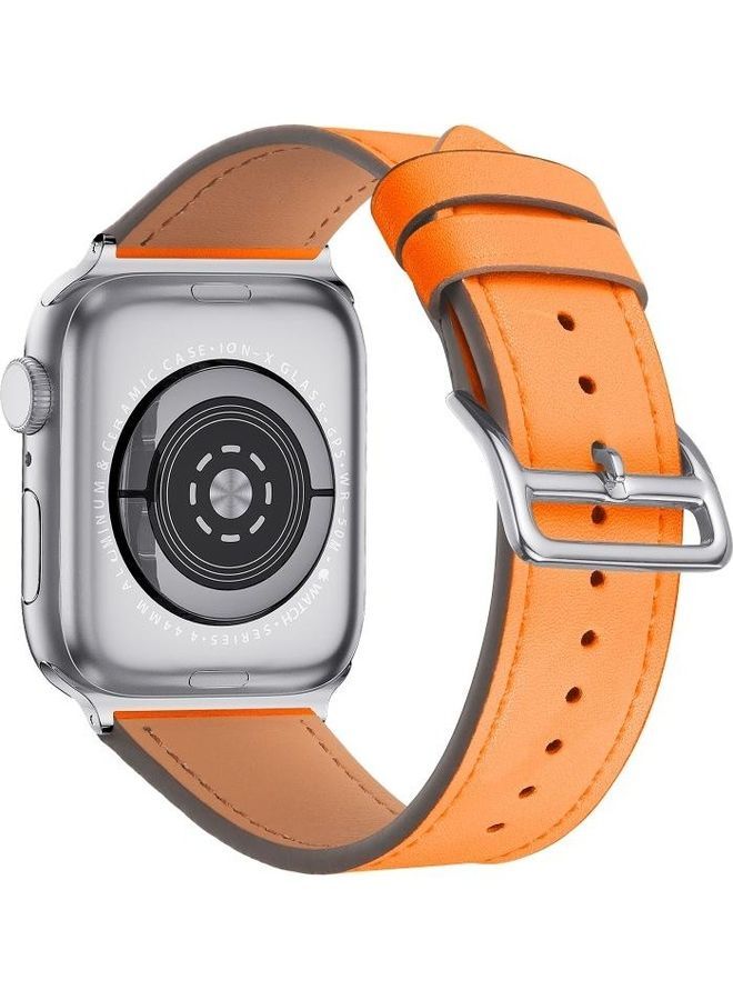 NIBEMINENT Small Waist Leather Replacement Strap Watchband For Apple Watch Series 7/6/SE/5/4/3/2/1 42/44/45mm Orange - Image 3