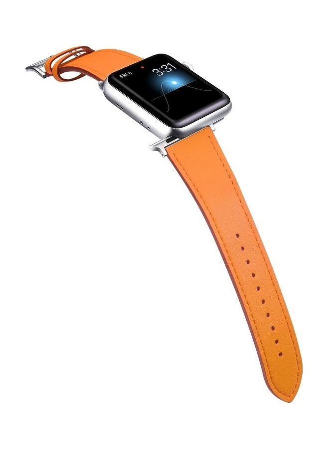 NIBEMINENT Small Waist Leather Replacement Strap Watchband For Apple Watch Series 7/6/SE/5/4/3/2/1 42/44/45mm Orange - Image 4