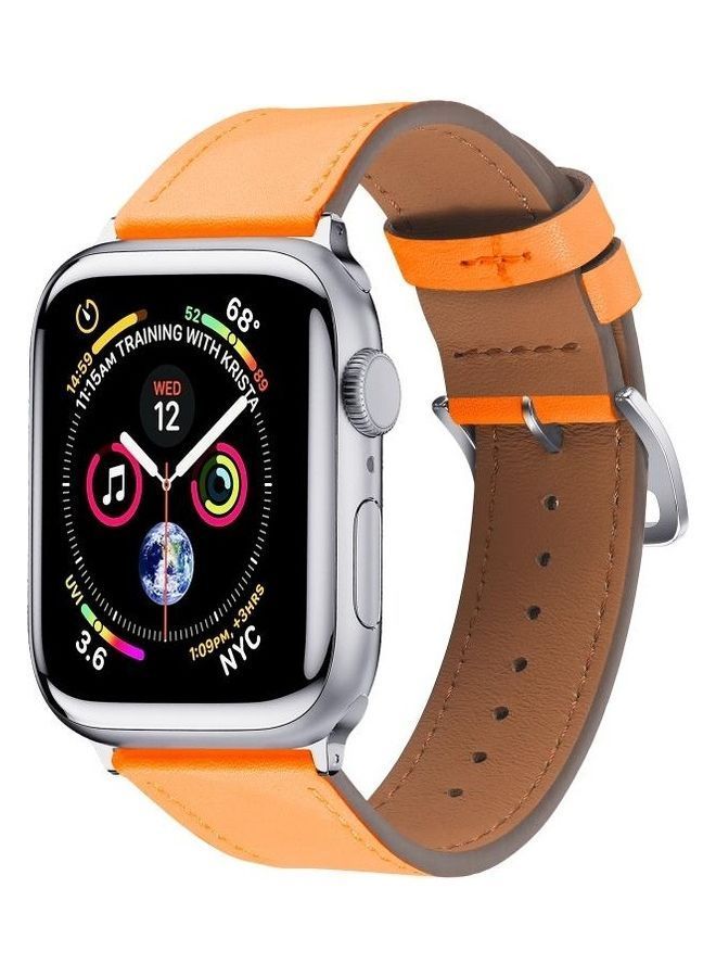 NIBEMINENT Small Waist Leather Replacement Strap Watchband For Apple Watch Series 7/6/SE/5/4/3/2/1 42/44/45mm Orange - Image 2