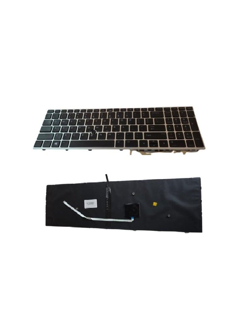 لوحة مفاتيح بديلة (بتخطيط أمريكي) لأجهزة الكمبيوتر المحمول HP EliteBook 850 G5/G6 و755 G5 وHP Zbook 15u G5/G6؛ تتميز بإطار فضي، وإضاءة خلفية، ونقطة تحكم (Point). - Image 1