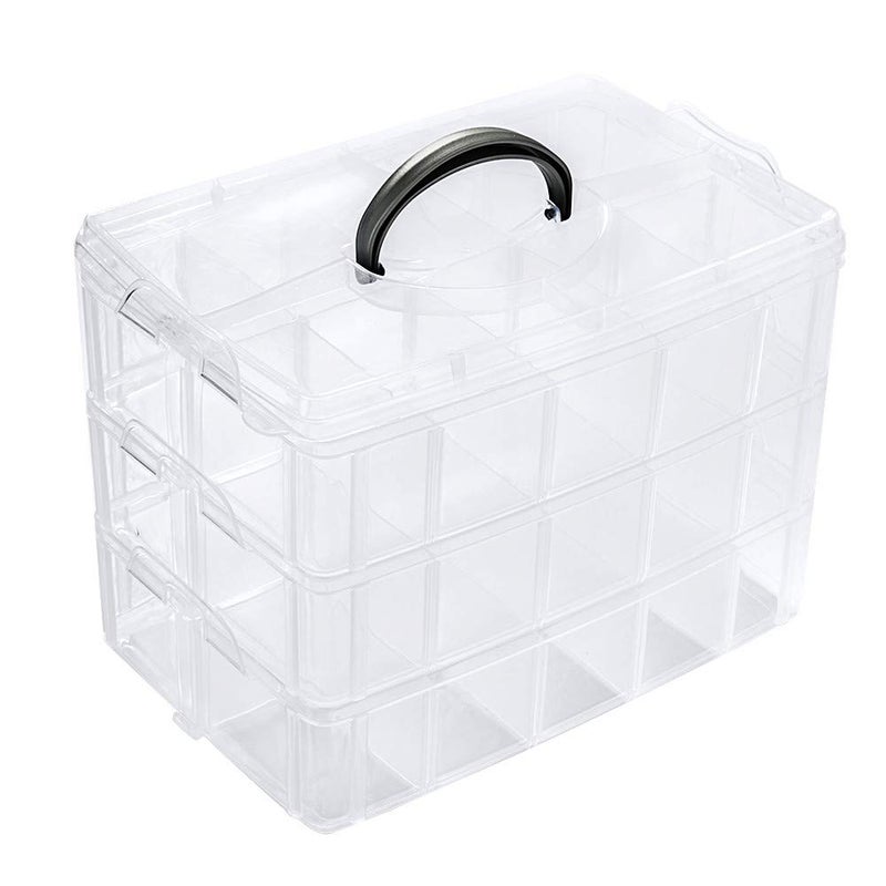 ZLY 3-Tier Demountable Plastic Jewelry Box Organizer Storage Container With Adjustable Dividers 30?Large? Grids, Transparent