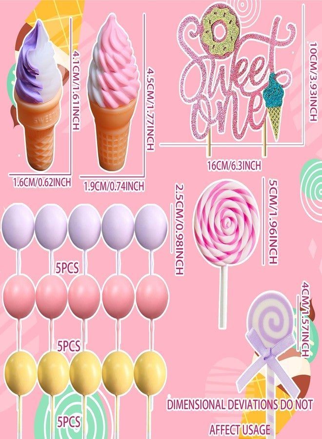 Roaring Good Time Sweet One Cake Topper Ice Cream First Birthday Party Decorations Donut Cake Decor for Sweet Dessert Summer 1st Birthday Party Supplies - Image 2