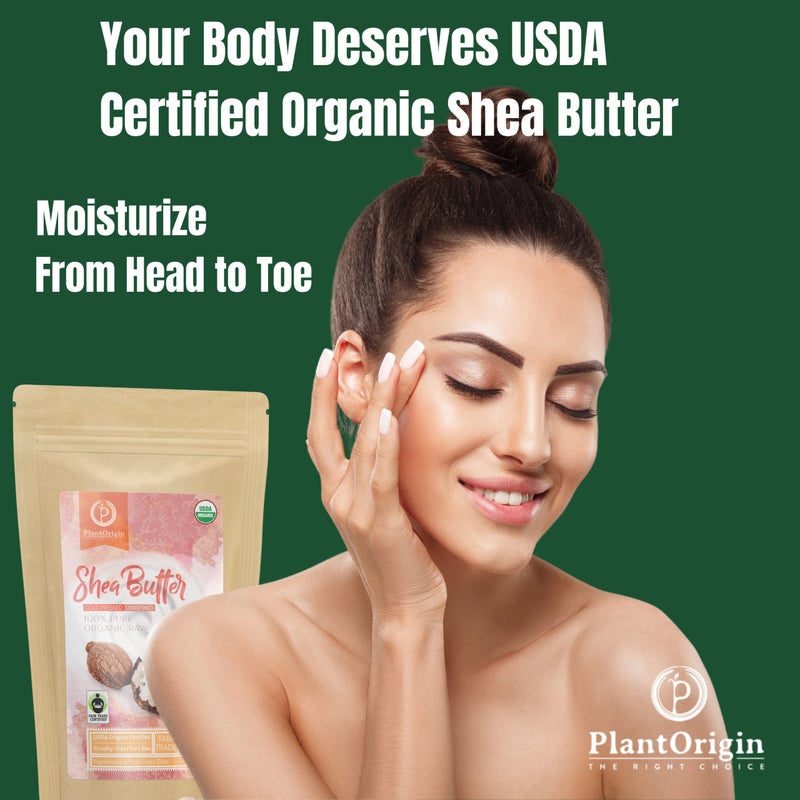 PLANTORIGIN Shea Butter 1 lb | Raw USDA Certified Organic | African Unrefined | Great for Hair, Skin, and your DIY Projects | Soap Making Base, Lip Balm, Stretch Mark Cream. - Image 1