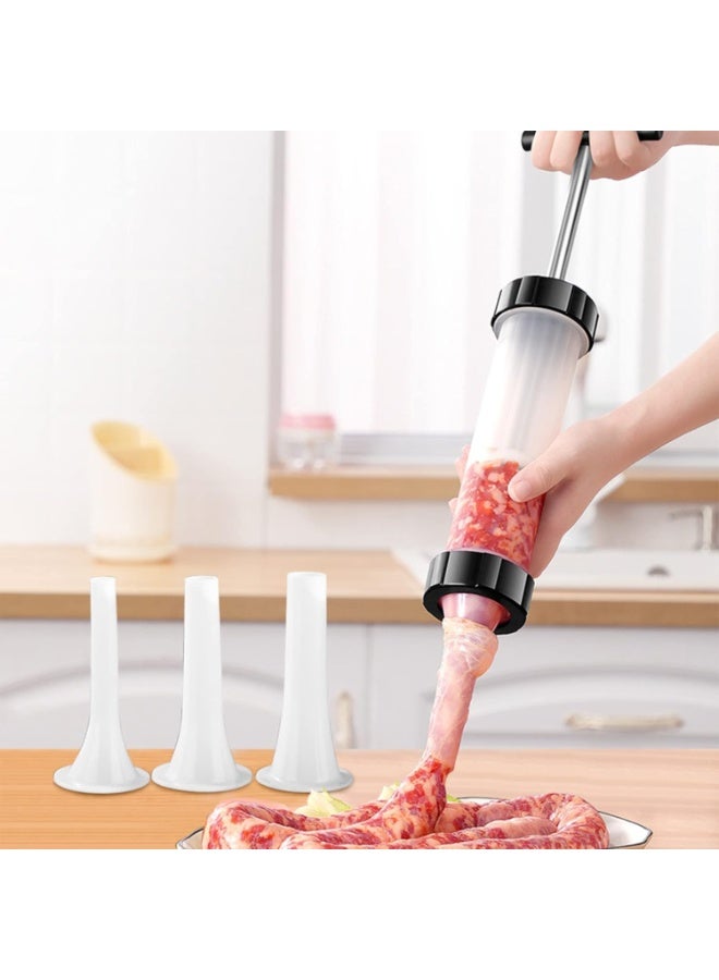 Sausage Stuffer,Handheld Manual Sausage Maker with 3 Size Filling Nozzles Attachment,Food Grade Meat Stuffing Filler for Household Use (White) - Image 2
