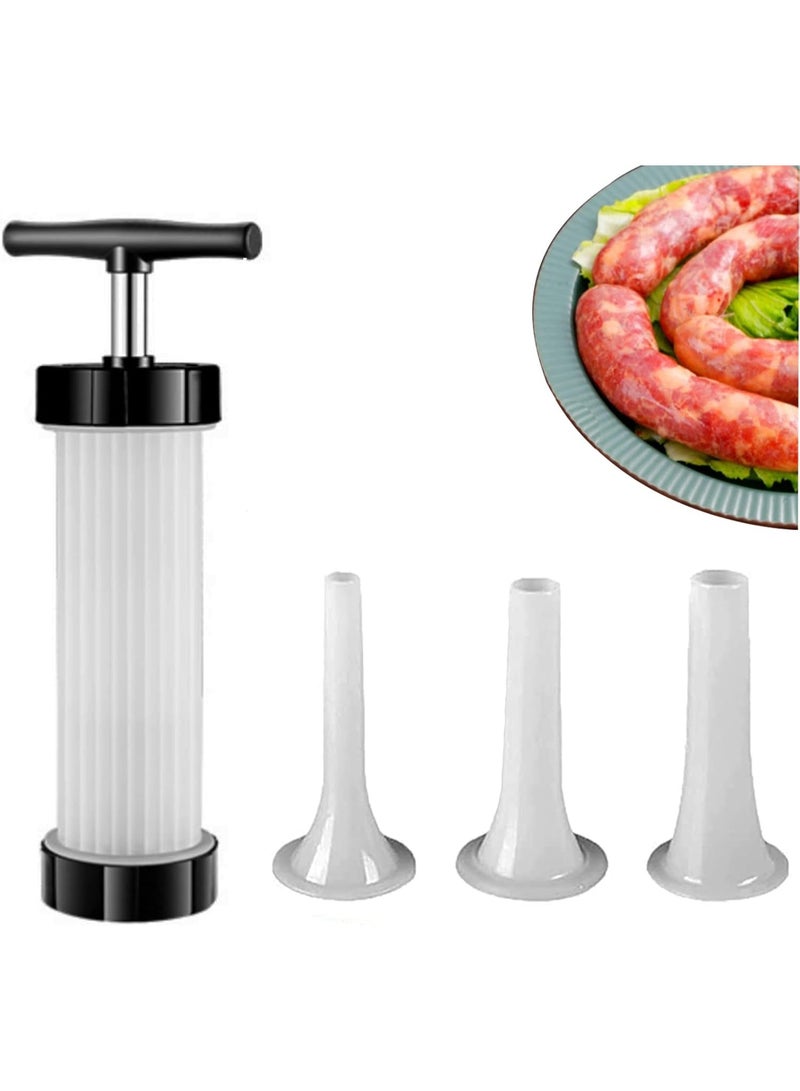 Sausage Stuffer,Handheld Manual Sausage Maker with 3 Size Filling Nozzles Attachment,Food Grade Meat Stuffing Filler for Household Use (White) - Image 1