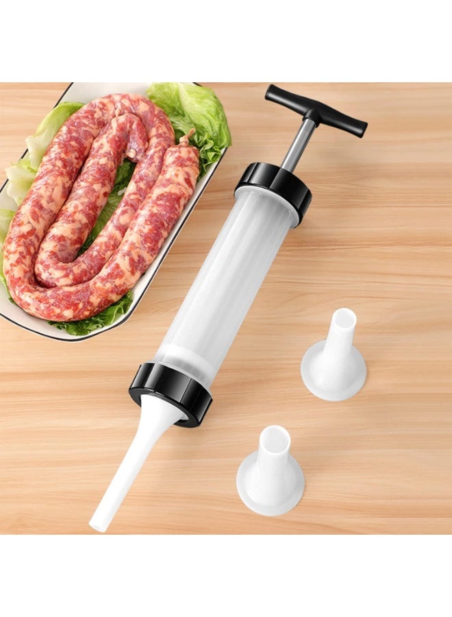 Sausage Stuffer,Handheld Manual Sausage Maker with 3 Size Filling Nozzles Attachment,Food Grade Meat Stuffing Filler for Household Use (White) - Image 4