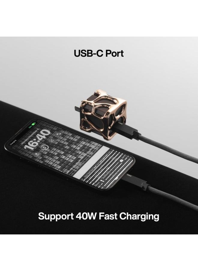 Angry Miao Emptiness USB C Charger Shiny Gold Block 40W GaN Portable Charger Fast Charging for iPhone 15/15 Plus/15 Pro/15 Pro Max 14/13 Series iPad Galaxy Andriod Pixel(Cable Not Included)