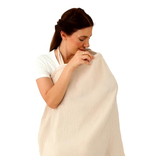 insular Muslin Nursing Cover for Breastfeeding Breathable Privacy Nursing Covers with Arch Neckline for Mom Soft Cotton Multiuse Nursing Apron Khaki - Image 1