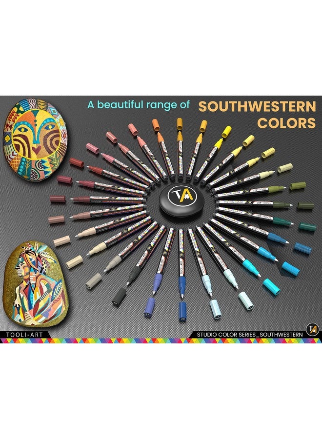 TOOLI-ART 28 Southwestern Colors Acrylic Paint Pens Studio Color Series Markers Set 0.7mm Extra Fine Tip, Rock Painting, Glass, Mugs, Wood, Metal, Canvas, DIY, Detailing. Non Toxic, Waterbased, Quick Drying - Image 3