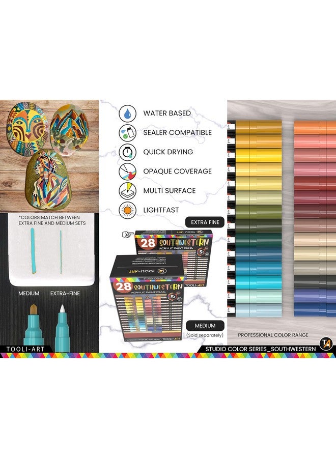 TOOLI-ART 28 Southwestern Colors Acrylic Paint Pens Studio Color Series Markers Set 0.7mm Extra Fine Tip, Rock Painting, Glass, Mugs, Wood, Metal, Canvas, DIY, Detailing. Non Toxic, Waterbased, Quick Drying - Image 5