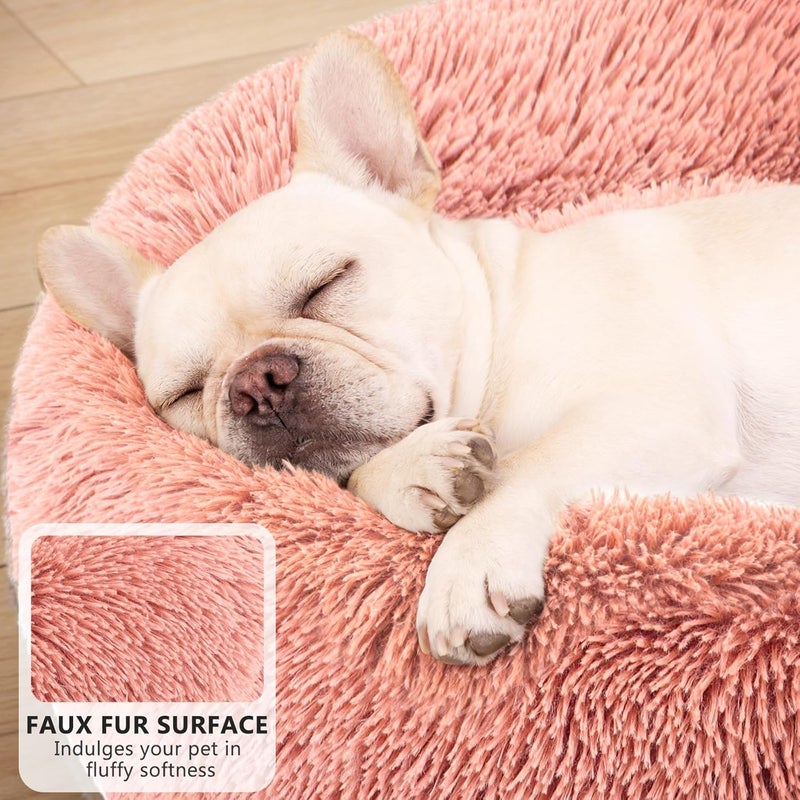 MIXJOY Orthopedic Dog Bed Comfortable Donut Cuddler Round Dog Bed Ultra Soft Washable Dog and Cat Cushion Bed (23''x 23'') (Pink) - Image 3