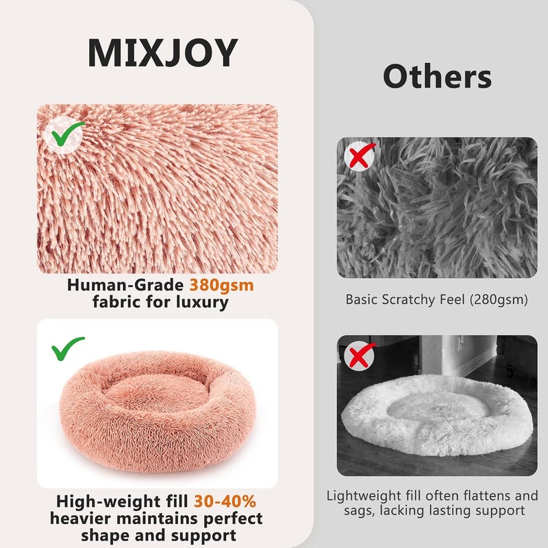 MIXJOY Orthopedic Dog Bed Comfortable Donut Cuddler Round Dog Bed Ultra Soft Washable Dog and Cat Cushion Bed (23''x 23'') (Pink) - Image 4