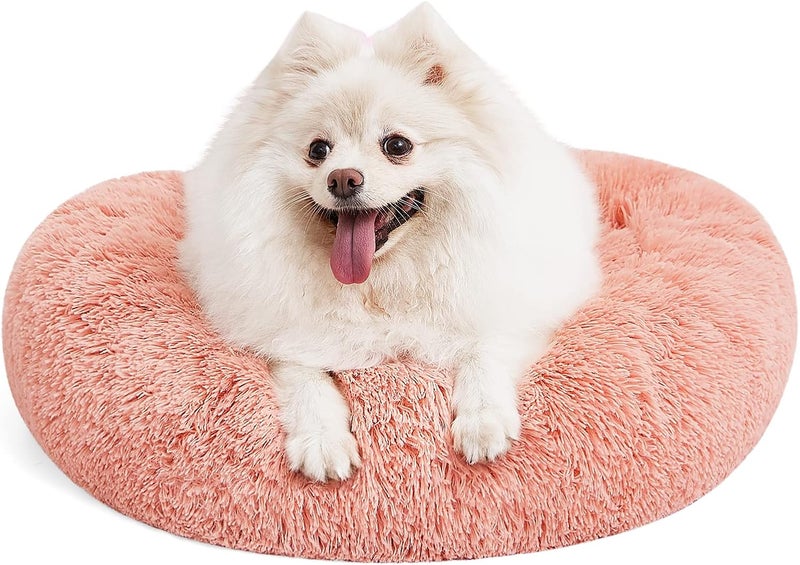 MIXJOY Orthopedic Dog Bed Comfortable Donut Cuddler Round Dog Bed Ultra Soft Washable Dog and Cat Cushion Bed (23''x 23'') (Pink) - Image 1