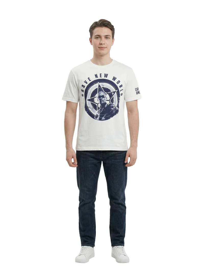مارفل Men’s Captain America “Brave New World” Graphic T-Shirt – White