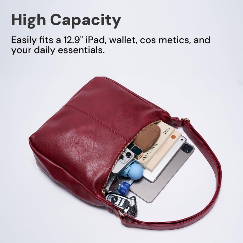 celestina Hobo Bags for Women Ultra Soft Foldable Vegan Leather Shoulder Handbag, Stylish Slouchy Tote Purses (Deep Burgundy) - Image 2