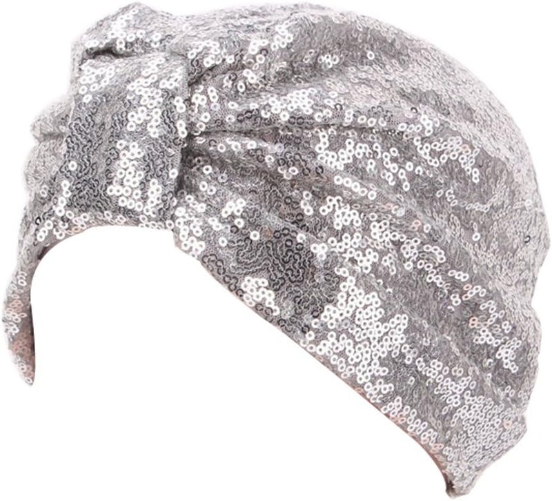 Sparkly Sequin Twist Pleated Hair Wrap Stretch Turban S232
