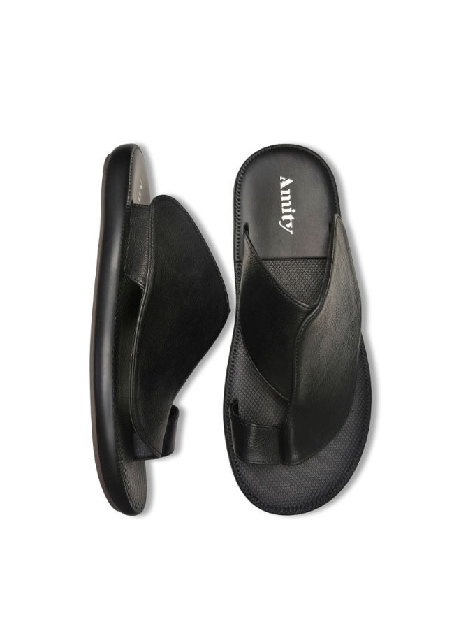 Men Black Toe Ring Slide Sandals, Plain Crossover Strap Flat Casual Slippers, Soft Anti-Slip Lightweight Summer Slides for Indoor Outdoor Daily Wear - Image 3