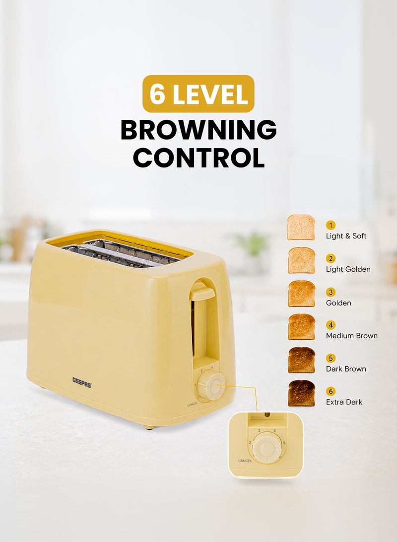 Geepas 2 Slice Bread Toaster 650W, 6 Browning Levels, Cancel Function, Removable Crumb Tray, Cord Storage, Compact Pop Up Electric Toaster,GBT36550UK-BG Beige 650 W GBT36550UK-BG Beige - Image 2