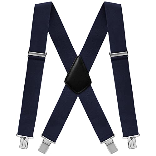 Fasker Mens Suspenders X-Back 2" Wide Adjustable Solid Straight Clip Suspenders,Navy,One Size - Image 1