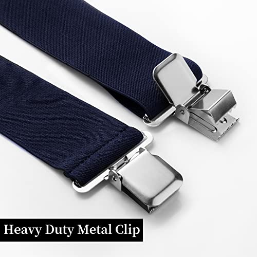 Fasker Mens Suspenders X-Back 2" Wide Adjustable Solid Straight Clip Suspenders,Navy,One Size - Image 3