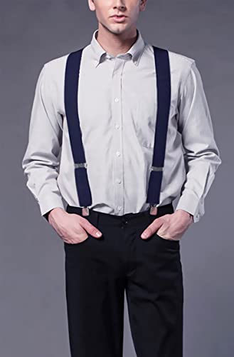 Fasker Mens Suspenders X-Back 2" Wide Adjustable Solid Straight Clip Suspenders,Navy,One Size - Image 2