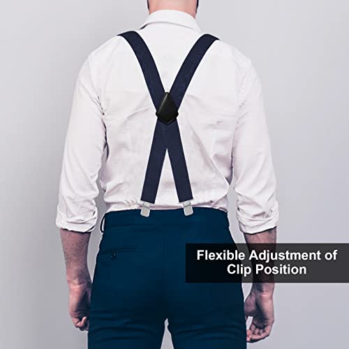 Fasker Mens Suspenders X-Back 2" Wide Adjustable Solid Straight Clip Suspenders,Navy,One Size - Image 5