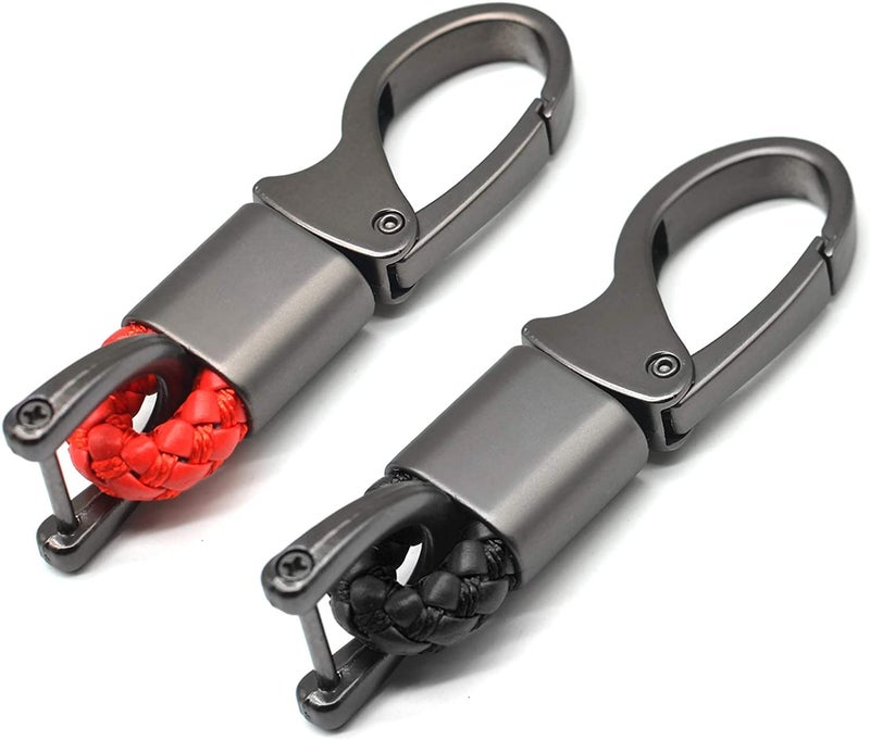 Contacts Black & Red Braided Keychain Leather Strap Keyring Accessories Car Key Chain Ring PU Rope Hook01 Keyring with Zinc Alloy (Pack of 2) - Image 2