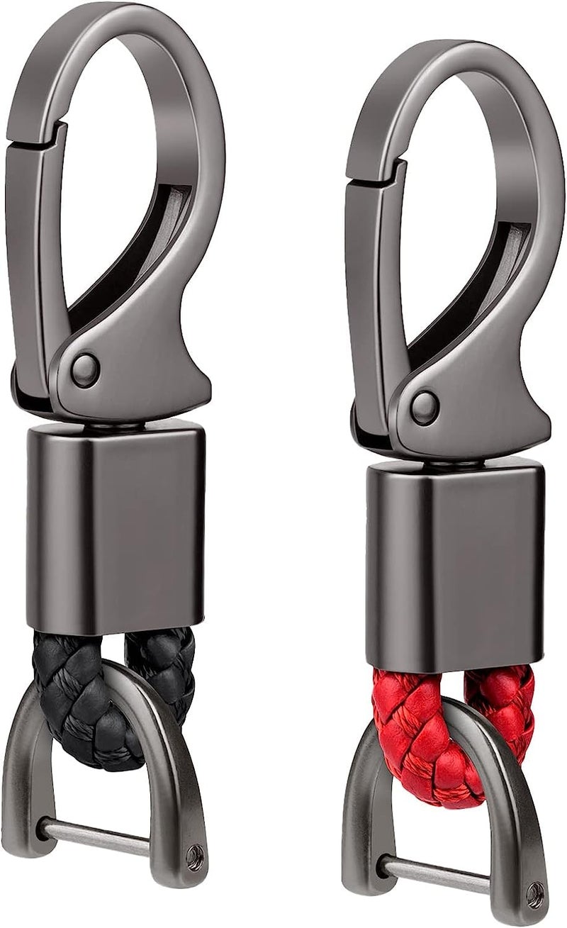 Contacts Black & Red Braided Keychain Leather Strap Keyring Accessories Car Key Chain Ring PU Rope Hook01 Keyring with Zinc Alloy (Pack of 2) - Image 1