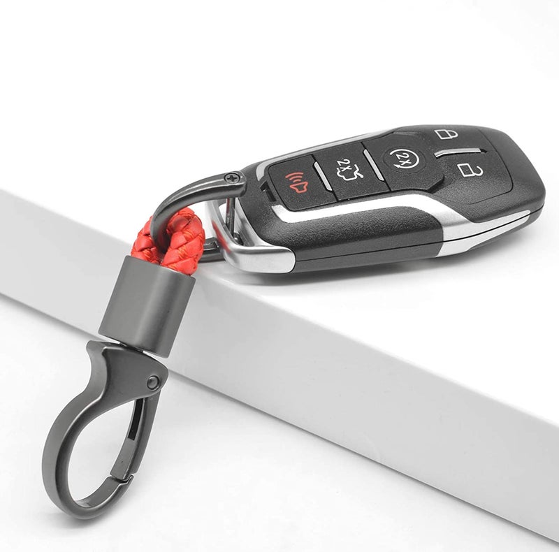 Contacts Black & Red Braided Keychain Leather Strap Keyring Accessories Car Key Chain Ring PU Rope Hook01 Keyring with Zinc Alloy (Pack of 2) - Image 3
