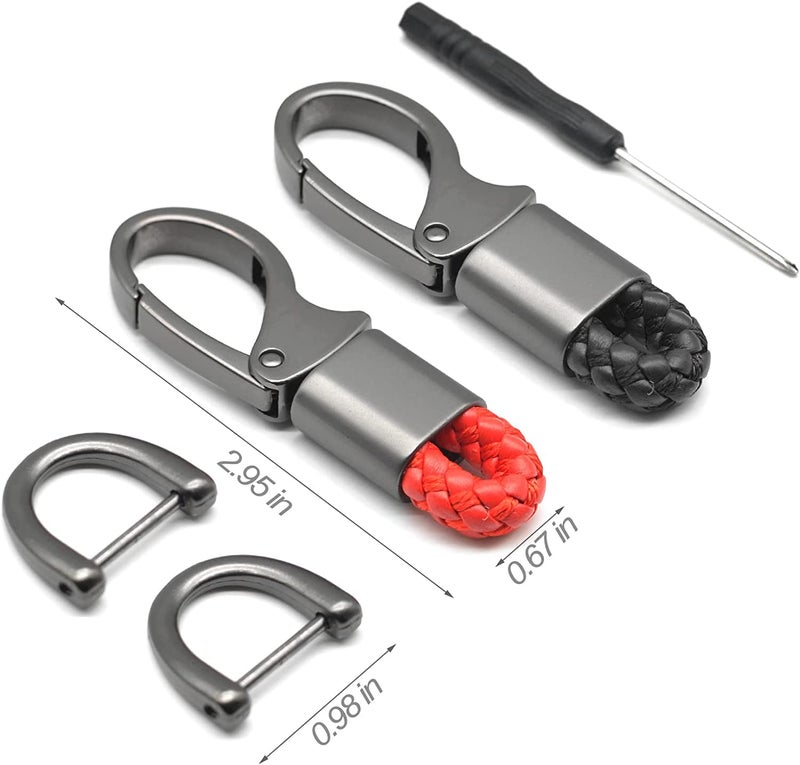 Contacts Black & Red Braided Keychain Leather Strap Keyring Accessories Car Key Chain Ring PU Rope Hook01 Keyring with Zinc Alloy (Pack of 2) - Image 5