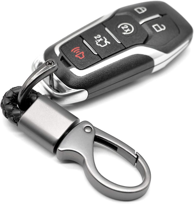 Contacts Black & Red Braided Keychain Leather Strap Keyring Accessories Car Key Chain Ring PU Rope Hook01 Keyring with Zinc Alloy (Pack of 2) - Image 4